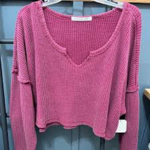 Altar'd State Distressed Oversized V-Neck - Picture 2 of 8